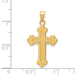 14K Gold Budded Cross Pendant with Satin and Polished Finish Solid, Elegant Design