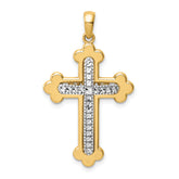 14k Two-tone Diamond-cut Polished 3D Cross Pendant