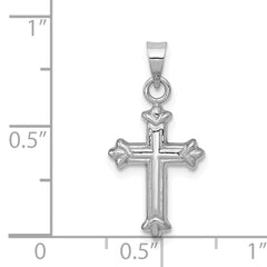 14K White Gold Fleur de Lis Hollow Cross Charm with Rhodium Finish