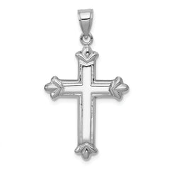 14K White Gold Reversible Diamond-Cut Cross Pendant with 3D Polished Finish