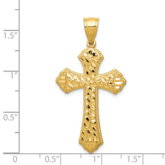 14K Gold Diamond-Cut Budded Cross Pendant with Polished Finish