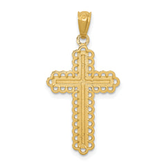 14K Gold Rhodium Diamond-Cut Budded Cross Pendant Polished, Elegant Design
