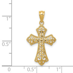 14K Gold Polished Filigree Cross Pendant Elegant Textured Design