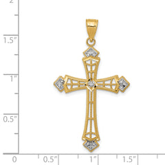 14K Gold Diamond-Cut Cross Pendant with Rhodium Accents Polished Finish
