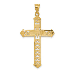 14K Gold Polished Diamond-Cut Dove Cross Pendant with Rhodium Accents