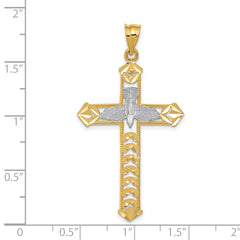 14K Gold Polished Diamond-Cut Dove Cross Pendant with Rhodium Accents