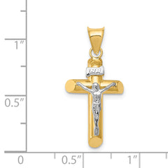 14K Two-Tone Gold Crucifix Pendant with Polished Finish Elegant Design