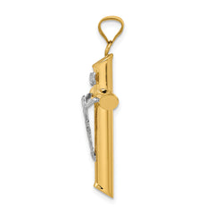14K Two-Tone Gold Polished Crucifix Pendant with Hollow Design