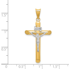 14K Two-Tone Gold Polished Crucifix Pendant with Hollow Design Elegant Statement Piece