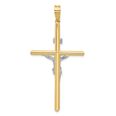 14K Two-Tone Gold Polished Jesus Crucifix Pendant Elegant, Hollow Design