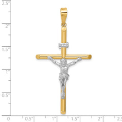 14K Two-Tone Gold Polished Jesus Crucifix Pendant Elegant, Hollow Design