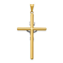 14K Two-Tone Gold Polished Jesus Crucifix Pendant Hollow, Elegant Religious Charm