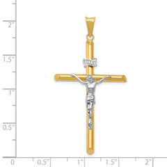 14K Two-Tone Gold Polished Jesus Crucifix Pendant Hollow, Elegant Religious Charm