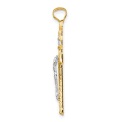 14K Two-Tone Gold INRI Crucifix Pendant with Polished Textured Finish