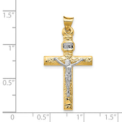 14K Two-Tone Gold INRI Crucifix Pendant with Polished Textured Finish