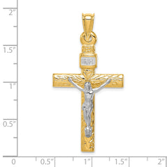 14K Two-Tone Gold Crucifix Pendant with Rhodium Polished Finish