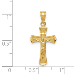 14K Gold Diamond-Cut Crucifix Pendant with Polished Finish