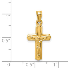 14K Gold Reversible Crucifix Pendant with Polished Finish Elegant Design