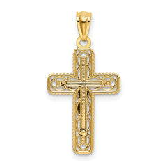 14K Two-Tone Gold Polished Crucifix Pendant Elegant Textured Design
