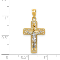 14K Two-Tone Gold Polished Crucifix Pendant Elegant Textured Design