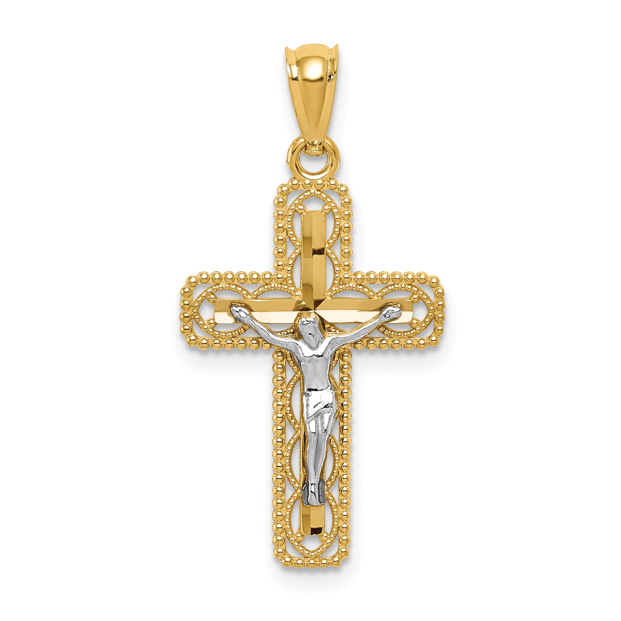 14k Two-tone Polished Crucifix Pendant