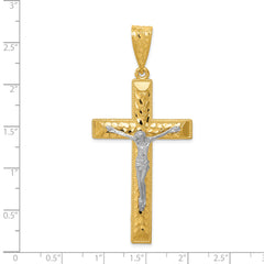 14K Two-Tone Gold Crucifix Pendant with Diamond-Cut Detail