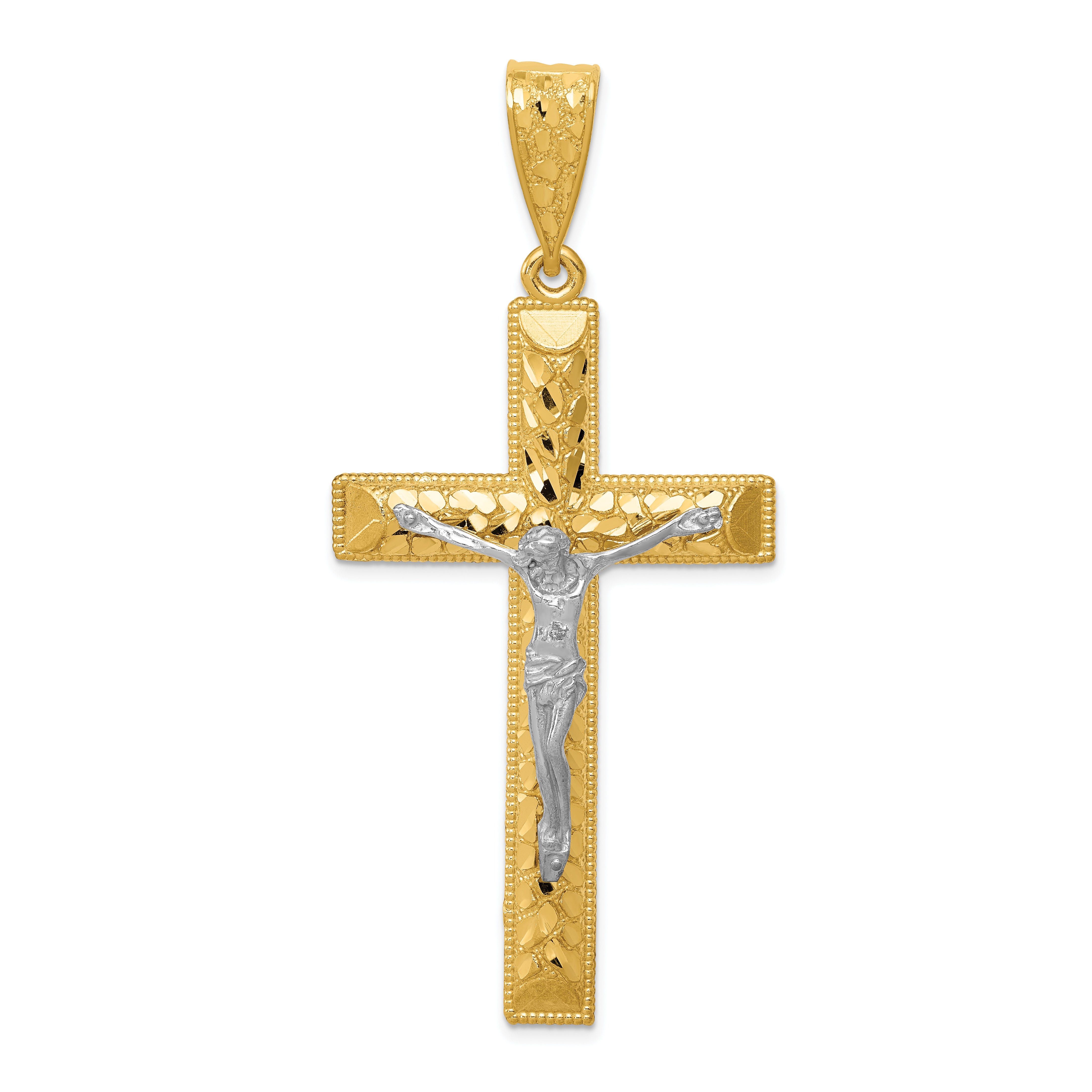 14k Two-tone Diamond-cut Crucifix Pendant