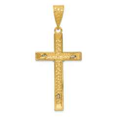 14K Two-Tone Gold Crucifix Pendant with Polished Diamond-Cut Finish