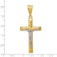 14K Two-Tone Gold Crucifix Pendant with Polished Diamond-Cut Finish