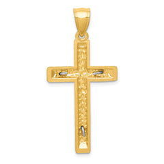 14K Two-Tone Gold Crucifix Pendant with Polished Diamond-Cut Finish