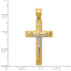 14K Two-Tone Gold Crucifix Pendant with Polished Diamond-Cut Finish