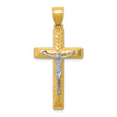 14k Two-tone Diamond Cut Crucifix Pendant