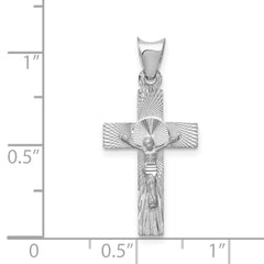 14K White Gold Crucifix Pendant with Polished Diamond-Cut Finish