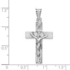 14K White Gold Crucifix Pendant with Diamond-Cut Design Polished Finish