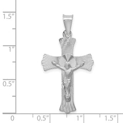 14K White Gold Crucifix Pendant with Polished Diamond-Cut Finish