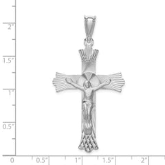 14K White Gold Crucifix Pendant with Polished Diamond-Cut Finish by Sophia