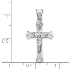 14K White Gold Crucifix Pendant with Polished Rhodium Finish Diamond-Cut