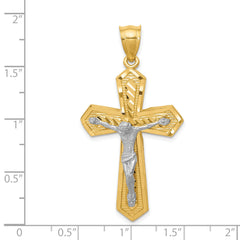 14K Two-Tone Gold Polished Passion Crucifix Pendant with Diamond-Cut Detailing