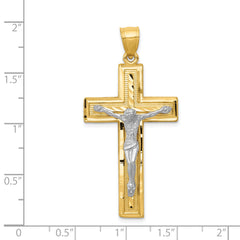14K Two-Tone Gold Diamond-Cut Latin Crucifix Pendant Polished Solid Design
