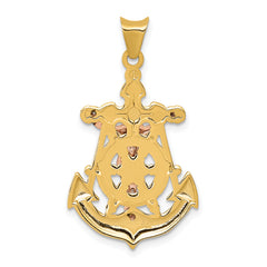 14K Tri-Color Gold Mariner Crucifix Pendant with Polished Finish  Elegant & Textured Design