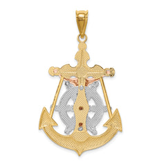 14K Tri-Color Gold Mariner Crucifix Pendant with Polished Textured Finish