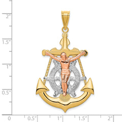 14K Tri-Color Gold Mariner Crucifix Pendant with Polished Textured Finish