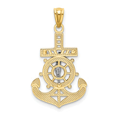 14K Yellow Gold Mariners Crucifix Pendant with Rhodium Accents and Polished Finish