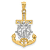 14k w/Rhodium Polished Mariners Crucifix Pendant