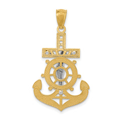 14K Gold Mariners Crucifix Pendant with Rhodium Polished Finish