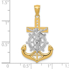 14K Gold Mariners Crucifix Pendant with Rhodium Polished Finish