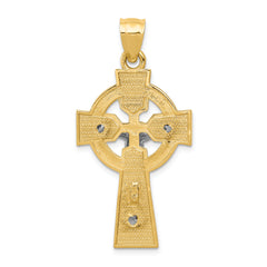 14K Two-Tone Gold Polished Celtic INRI Crucifix Pendant Elegant Solid Design