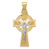 14k Two-tone Polished Celtic INRI Crucifix Pendant