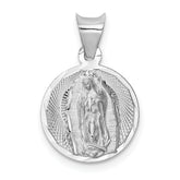 14k White Gold Our Lady of Guadalupe Semi-solid Round Pendant