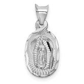 14k White Gold Our Lady of Guadalupe Semi-solid Oval Pendant